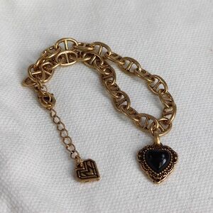 Gold-Tone Chain Bracelet with Black Heart Charm